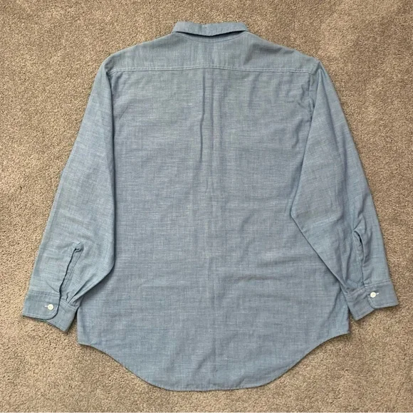 1970s Men's Blue South Western Native Embroidered Chambray Shirt - Picture 5 of 8